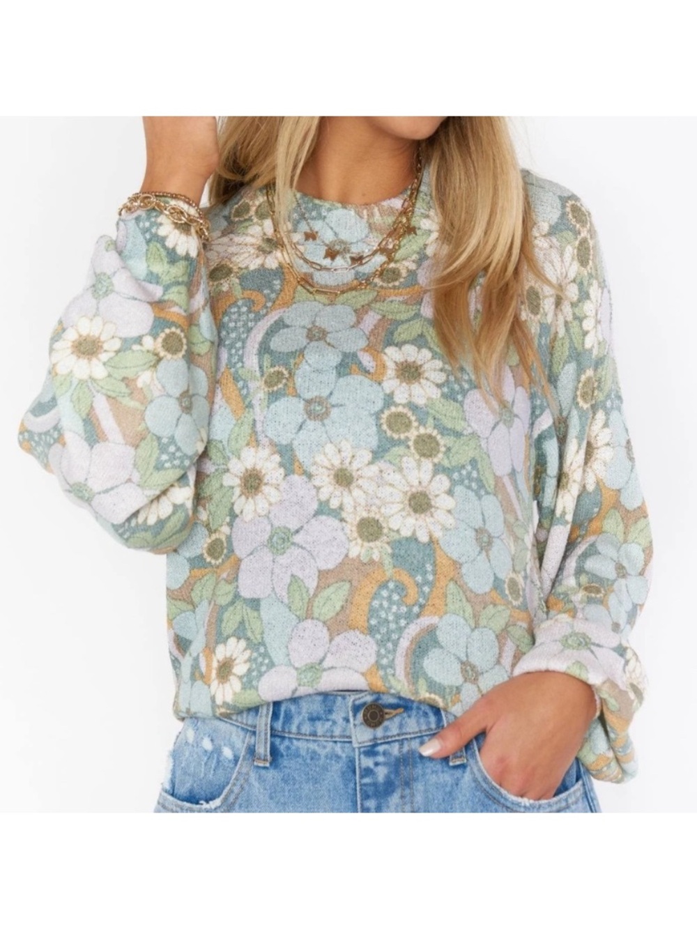 Show Me Your Mumu Vienna Sweater, Primrose Floral Knit, Small